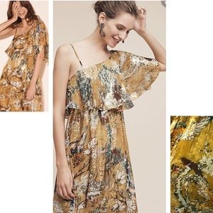 Anthropologie Blooming Sleeves Bird Gold Dress New - image 1